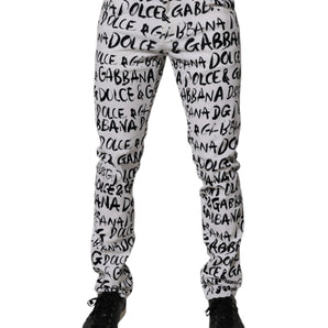 Vaqueros ajustados de mezclilla con estampado de logotipo de algodón blanco de Dolce &amp; Gabbana