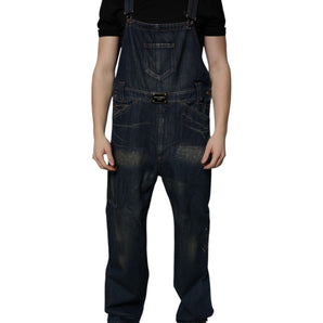 Dolce & Gabbana Dark Blue Cotton Men Jumpsuit Denim Jeans