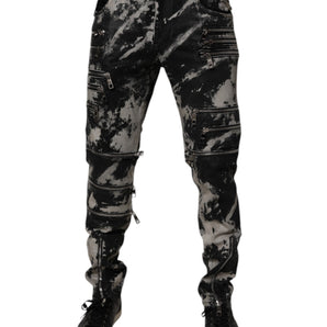 Vaqueros ajustados de algodón con cremallera y efecto tie-dye en negro de Dolce &amp; Gabbana