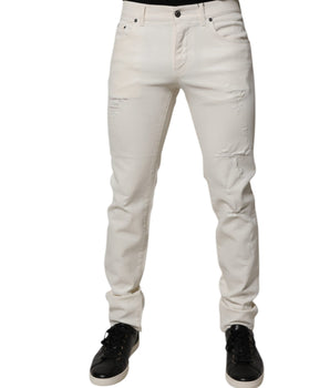 Dolce &amp; Gabbana Off White Cotton Stretch Skinny Denim Jeans