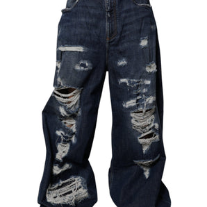 Vaqueros de pierna ancha azul oscuro deshilachados de Dolce &amp; Gabbana para hombre