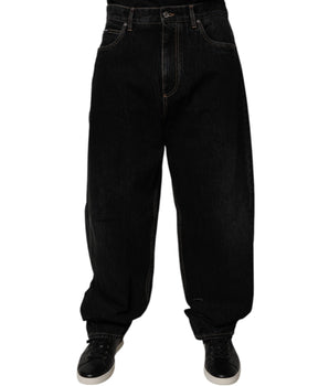 Dolce &amp; Gabbana Black Cotton Mid Waist Wide Leg Denim Jeans
