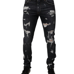 Dolce &amp; Gabbana Vaqueros pitillo de algodón desgastados negros para hombre