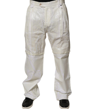 Dolce &amp; Gabbana White Linen Mid Waist Straight Men Denim Jeans