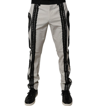 Dolce &amp; Gabbana White Lace Trim Mid Waist Dress Formal Pants