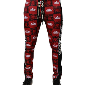 Dolce & Gabbana Red Crown Logo Monogram Men Sweatpants Pants