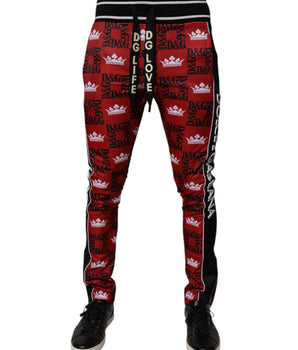 Dolce &amp; Gabbana Red Crown Logo Monogram Men Sweatpants Pants