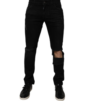 Dolce & Gabbana Black Ripped Cotton Skinny Men Denim Jeans