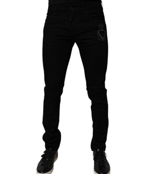 Dolce &amp; Gabbana Black Sacred Heart Cotton Skinny Denim Jeans