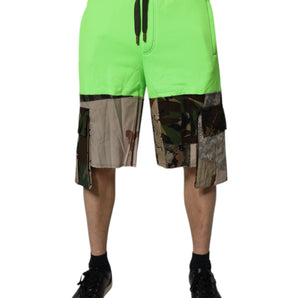 Dolce &amp; Gabbana Green Patchwork Camouflage Men Cargo Shorts