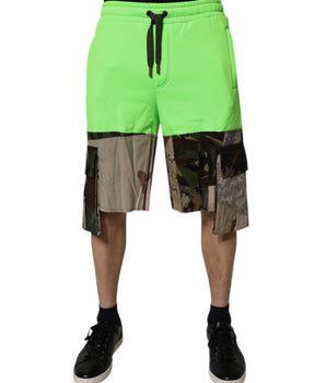 Dolce &amp; Gabbana Green Patchwork Camouflage Men Cargo Shorts