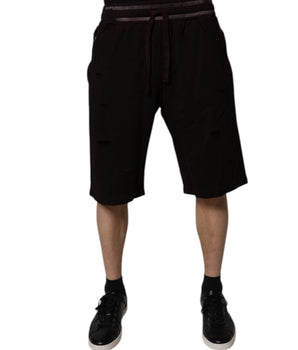 Dolce &amp; Gabbana Maroon Cotton Logo Plaque Men Bermuda Shorts