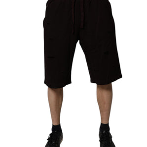 Dolce & Gabbana Maroon Cotton Logo Plaque Men Bermuda Shorts