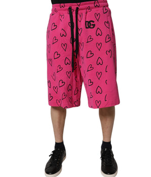 Dolce &amp; Gabbana Pink Cotton Heart Print Bermuda Shorts