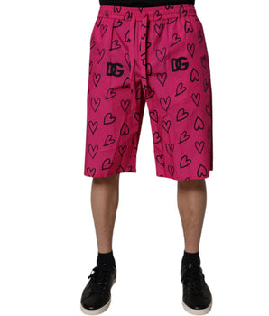 Dolce &amp; Gabbana Pink Cotton Heart Print Bermuda Shorts