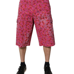 Dolce & Gabbana Pink Cherry Print Cargo Cotton Shorts