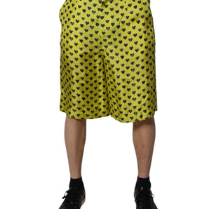 Dolce & Gabbana Green Silk Heart Print Bermuda Shorts