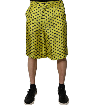 Dolce &amp; Gabbana Green Silk Heart Print Bermuda Shorts