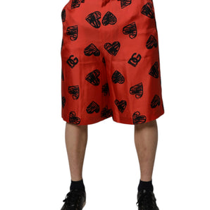 Dolce & Gabbana Orange Silk Heart Print Bermuda Shorts