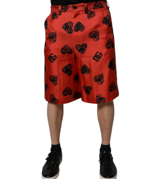 Dolce &amp; Gabbana Orange Silk Heart Print Bermuda Shorts