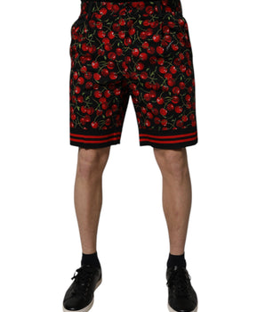 Dolce &amp; Gabbana Black Red Cherry Print Bermuda Cotton Shorts