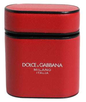 Dolce &amp; Gabbana Red Calfskin Leather Logo Print Flip Holder Airpods Case