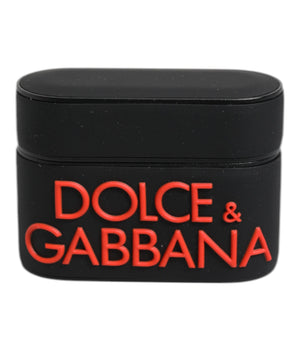 Dolce &amp; Gabbana Black Orange Silicone Embossed Logo Airpods Case