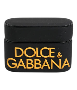 Dolce &amp; Gabbana Black Yellow Silicone Embossed Logo Airpods Case