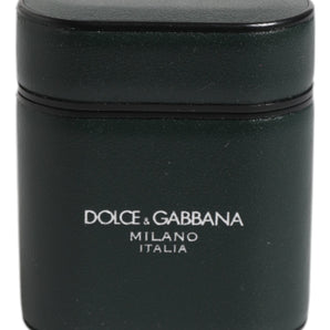Dolce &amp; Gabbana Black Calfskin Leather Logo Print Flip Holder Airpods Case