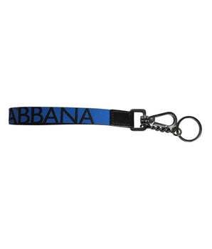 Dolce &amp; Gabbana Blue Logo Nylon Silver Brass Men Holder Keychain Keyring