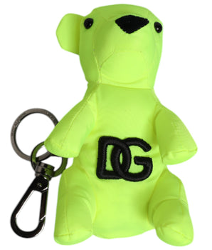 Dolce &amp; Gabbana Green Bear Embroidered Logo Keychain Clasp Keyring