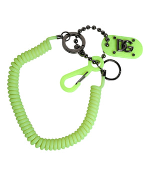 Dolce &amp; Gabbana Green Springy Key Holder DG Logo Men's Keychain Keyring