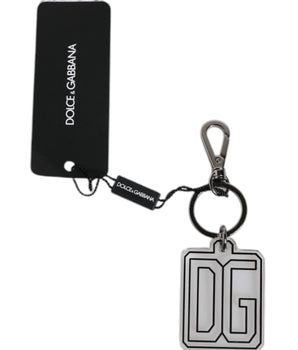 Dolce &amp; Gabbana Gray Black DG Rubber Logo Silver Men's Keychain Keyring