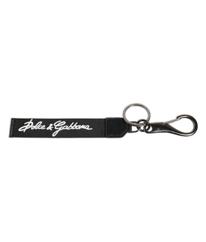 Dolce &amp; Gabbana Black White DG Logo Silver Men Keychain Polyester Keyring
