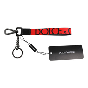 Dolce & Gabbana Red Logo Nylon Silver Brass Men Holder Keychain Keyring