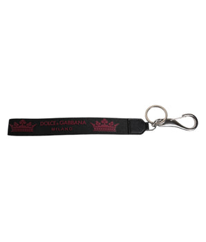 Dolce &amp; Gabbana Black Nylon Logo DG Crown Men's Holder Keychain Keyring