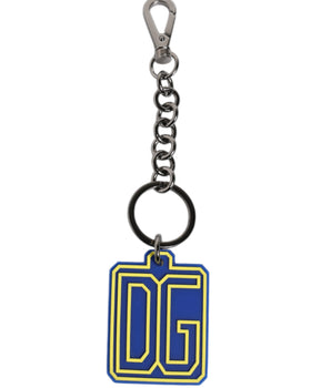 Dolce &amp; Gabbana Blue Yellow DG Rubber Logo Silver Men's Keychain Keyring