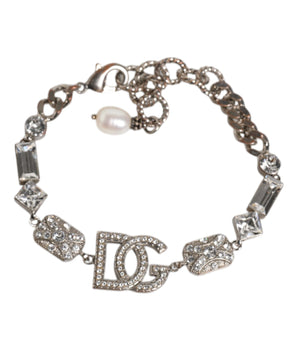 Pulsera Dolce &amp; Gabbana con dije del logotipo DG de cristal y latón plateado
