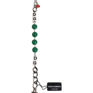Dolce & Gabbana Silver Tone Brass Bead Dice Logo Embellish Charm Bracelet