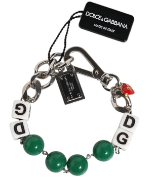 Pulsera Dolce &amp; Gabbana con dije de dados de latón en tono plateado y logotipo adornado