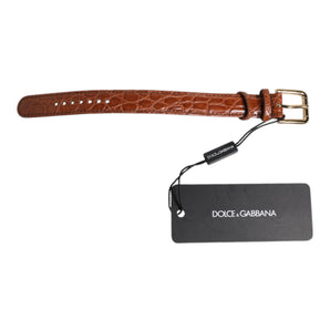 Dolce & Gabbana Brown Textured Leather Gold Metal Buckle Armband