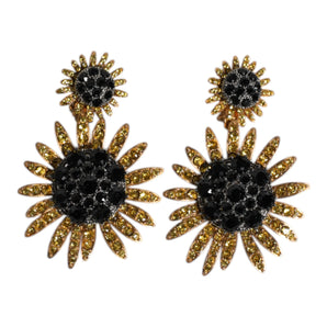 Dolce & Gabbana Gold Tone Brass Sunflower Crystal Clip Dangling Earrings
