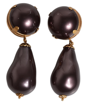Pendientes colgantes de clip con perla negra y latón dorado de Dolce &amp; Gabbana