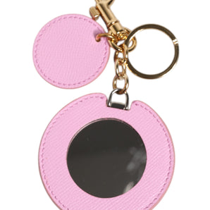 Dolce & Gabbana Pink Calf Leather Gold Metal Logo Print Keyring Keychain