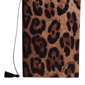 Dolce & Gabbana Brown Black Polyester Leopard Logo Print Small Notebook
