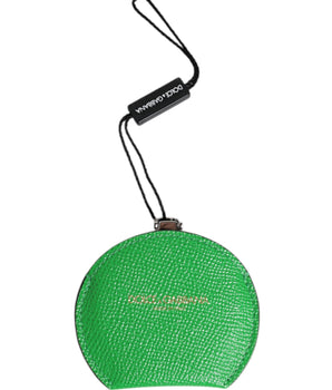 Espejo de mano redondo con logotipo de piel de becerro verde de Dolce &amp; Gabbana