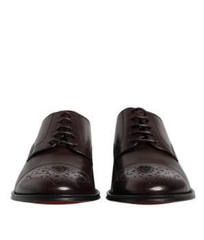 Dolce & Gabbana Maroon Calfskin Leather Derby Men Dress Shoes