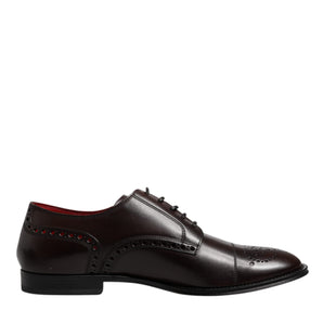 Dolce & Gabbana Maroon Calfskin Leather Derby Men Dress Shoes