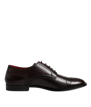 Dolce & Gabbana Maroon Calfskin Leather Derby Men Dress Shoes