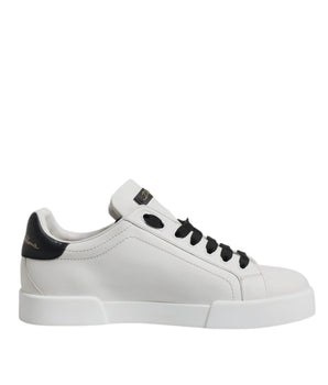 Dolce &amp; Gabbana White Leather DG Logo Low Top Sneakers Shoes